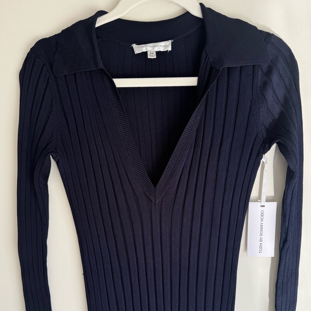 Torn by Ronny Kobo Suri Dress Navy Ribbed Knit Maxi Dress NWT Size M - Picture 4 of 9